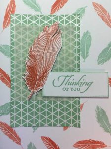 Feather card with emboss resist panel