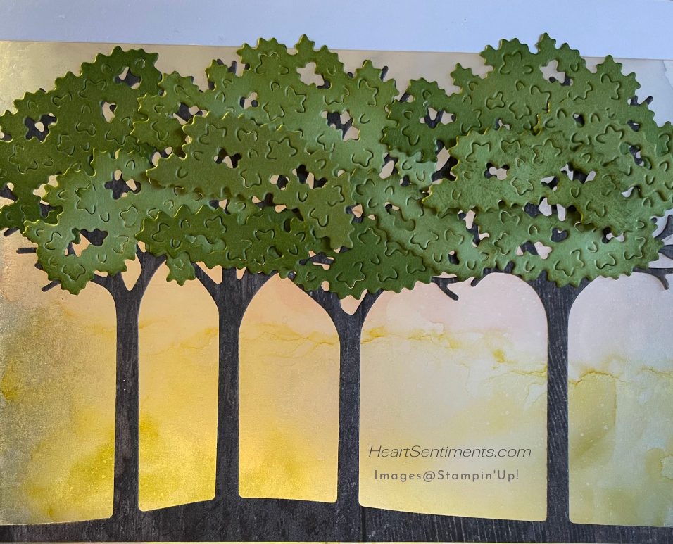 Inspired Canopy card with leaf bundle dies