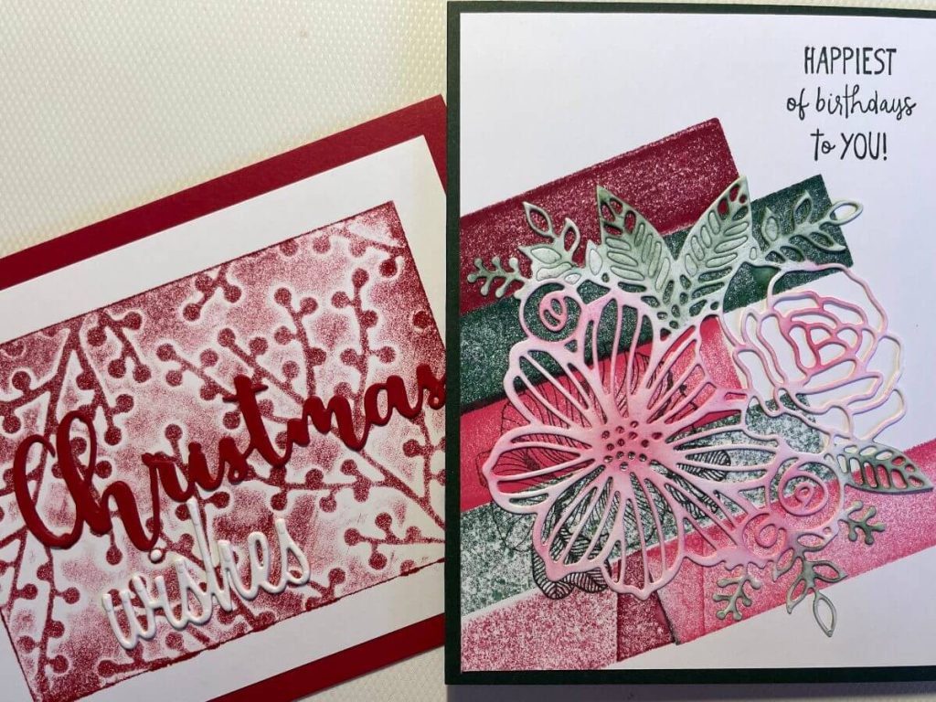 Cards made using stamping foam to create background images.