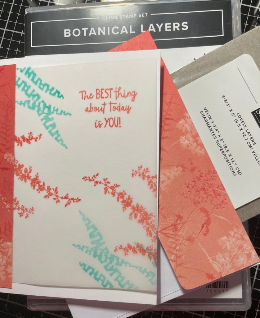 Botanical Layers card with vellum overlay