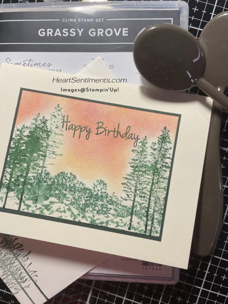 Card with Grassy Grove scene and water-coloring