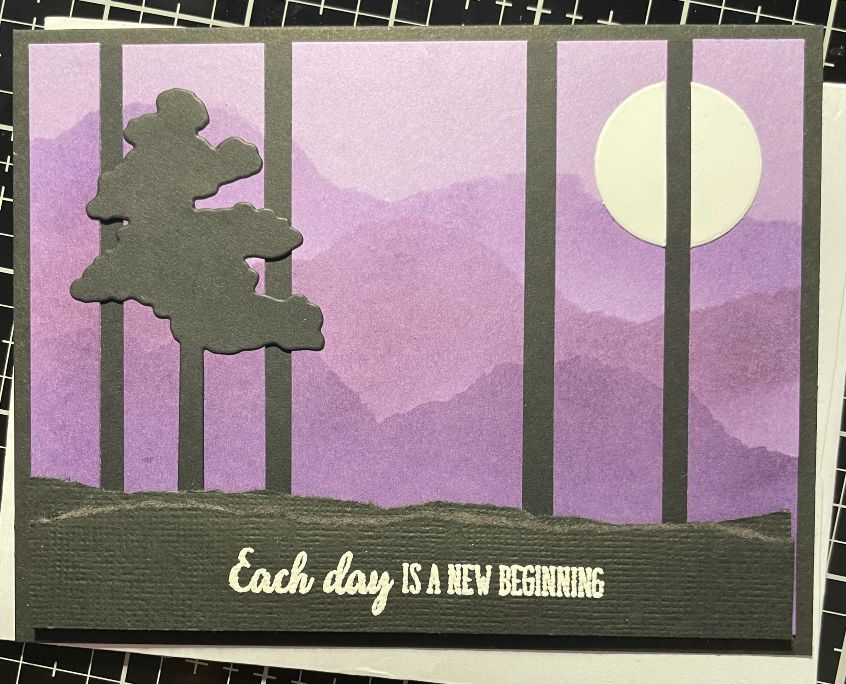 Purple blended background with tree silhouette card