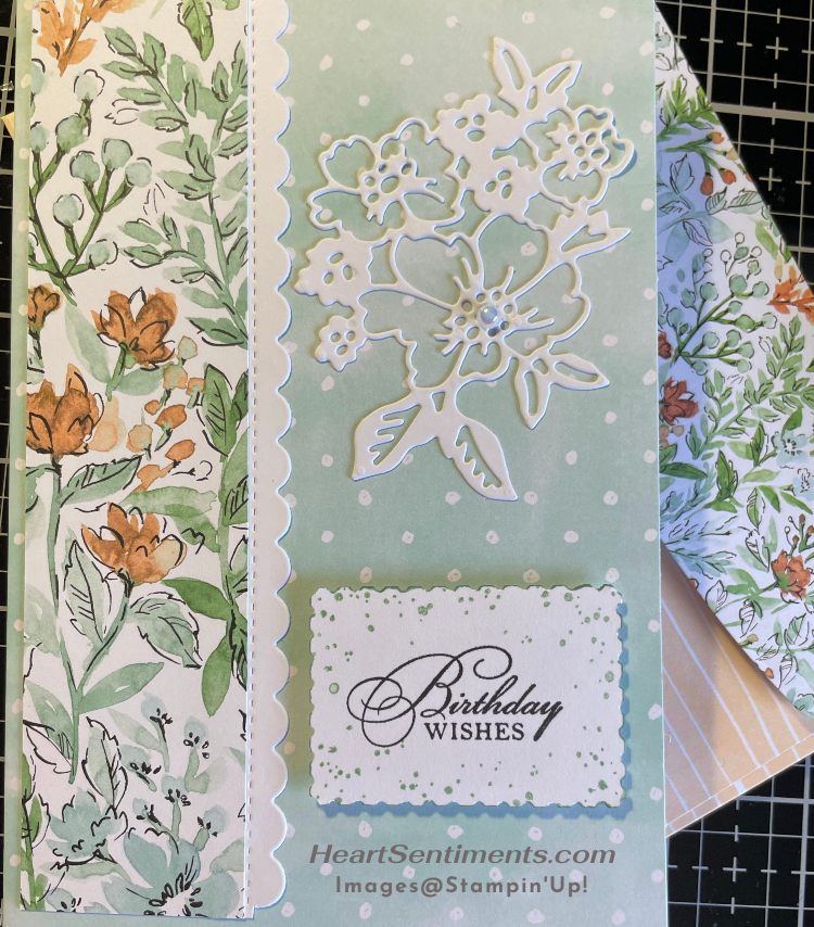 Hand-penned card with die cut floral and Happy Birthday message