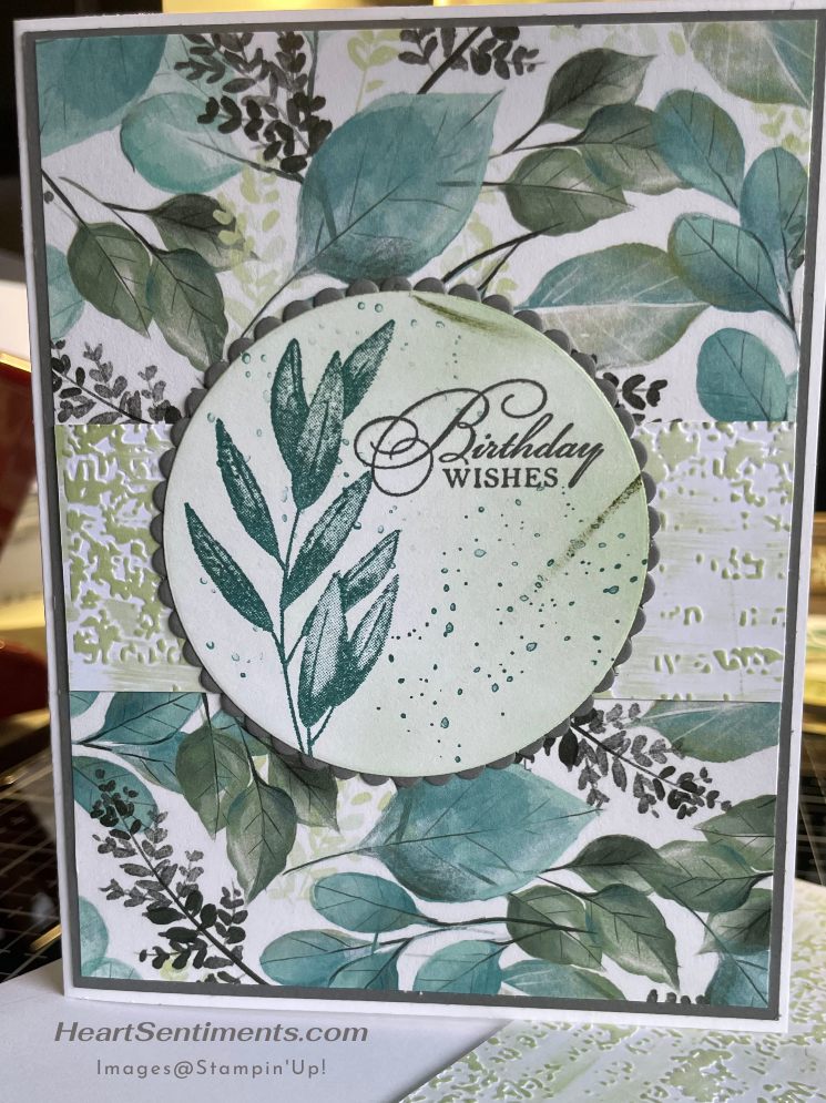 Forever Fern card with ink dragging over embossed card stock