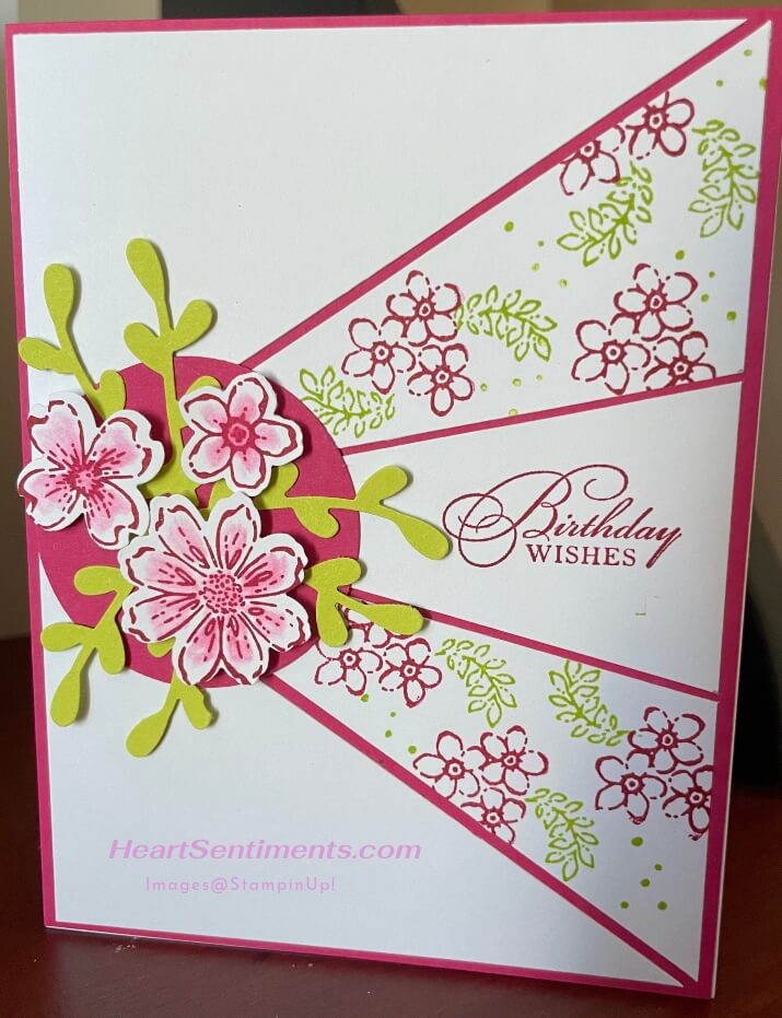 Split Triangle panel card using Petal Park stamps and punch