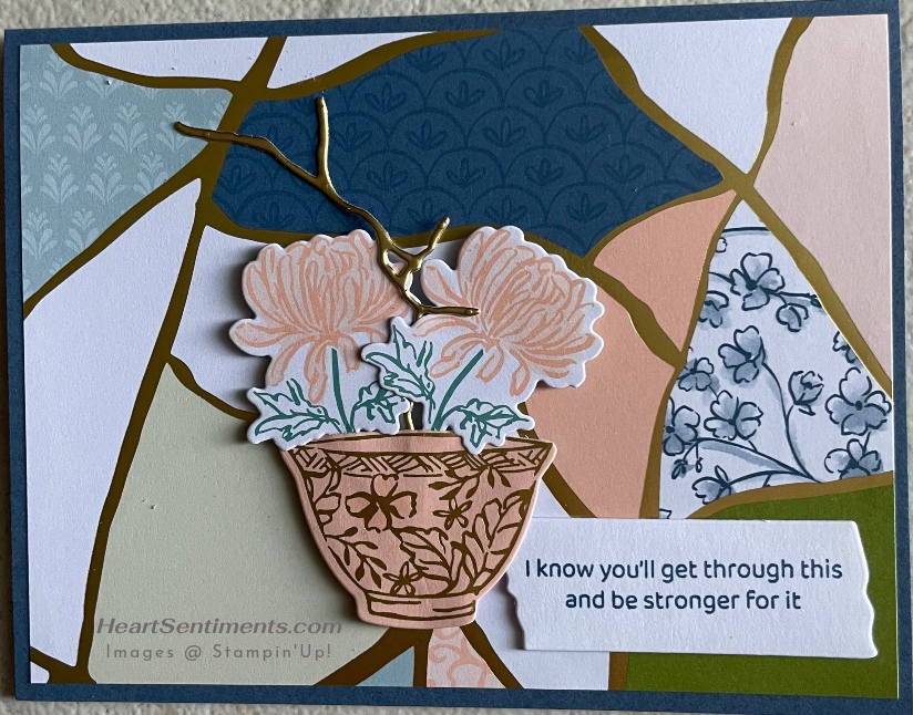 Kintsugi encouragement card with cup and flowers