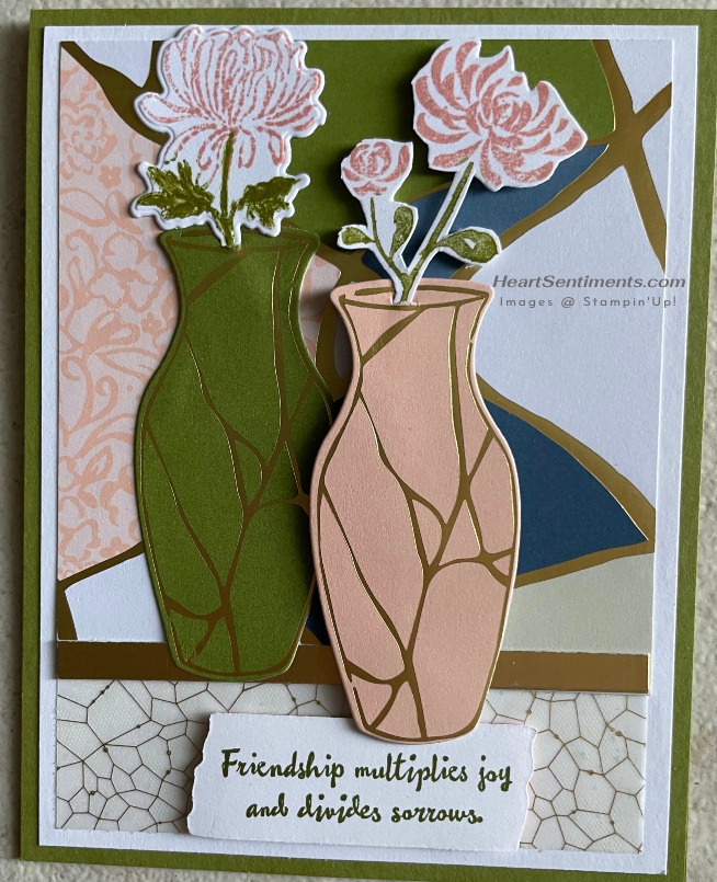 Kintsugi friendship card with two vases and flowers