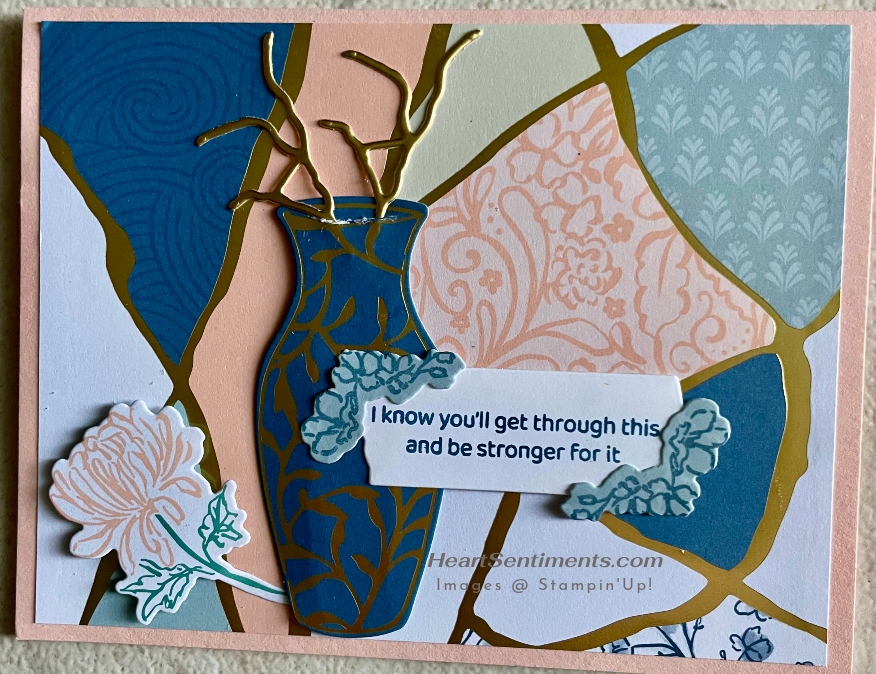 Kintsugi encouragement card with vase and flower